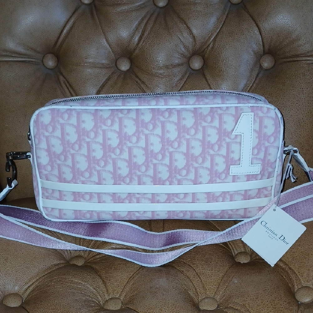 Dior Vintage Y2k Pink and White Crossbody Bag with Monogram Pattern